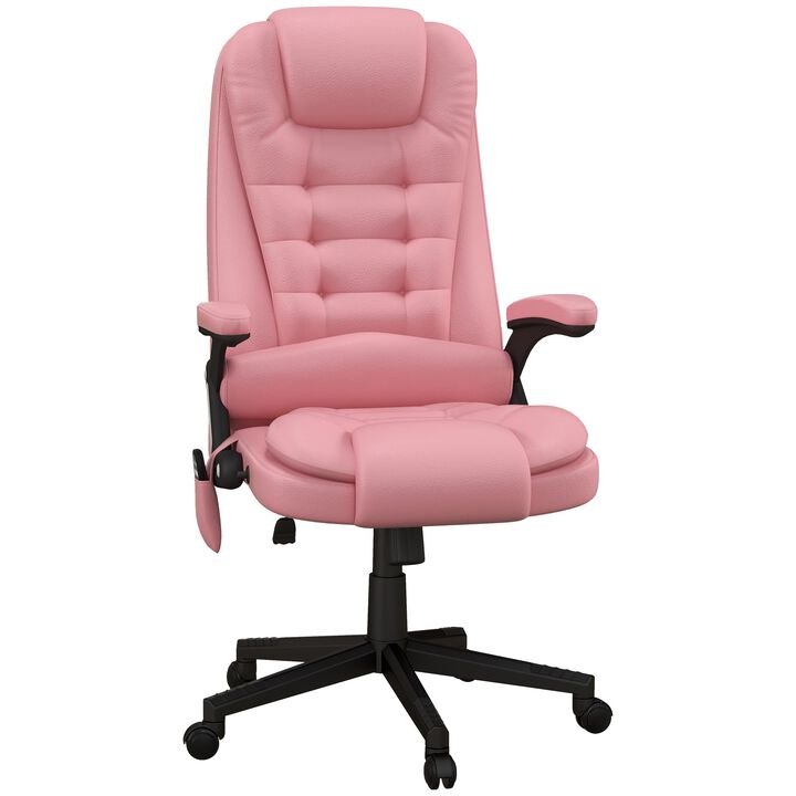 Pink Heated Massage Office Chair: Reclining, 6 Vibration Points