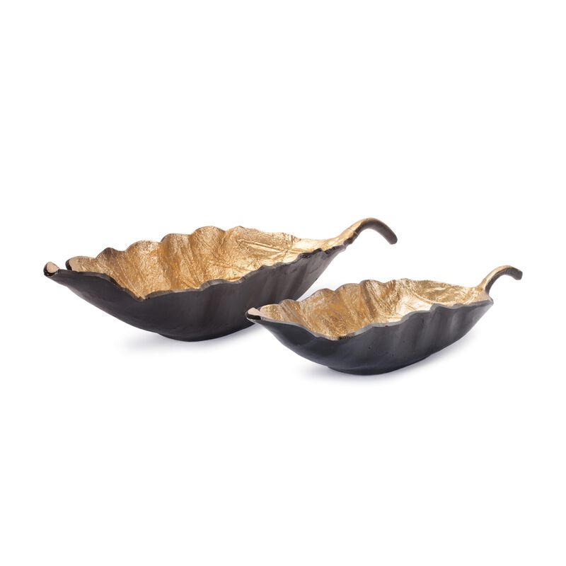 Set of 2 Aluminum Decorative Bowls with Leaf Design for Dining or Living Spaces