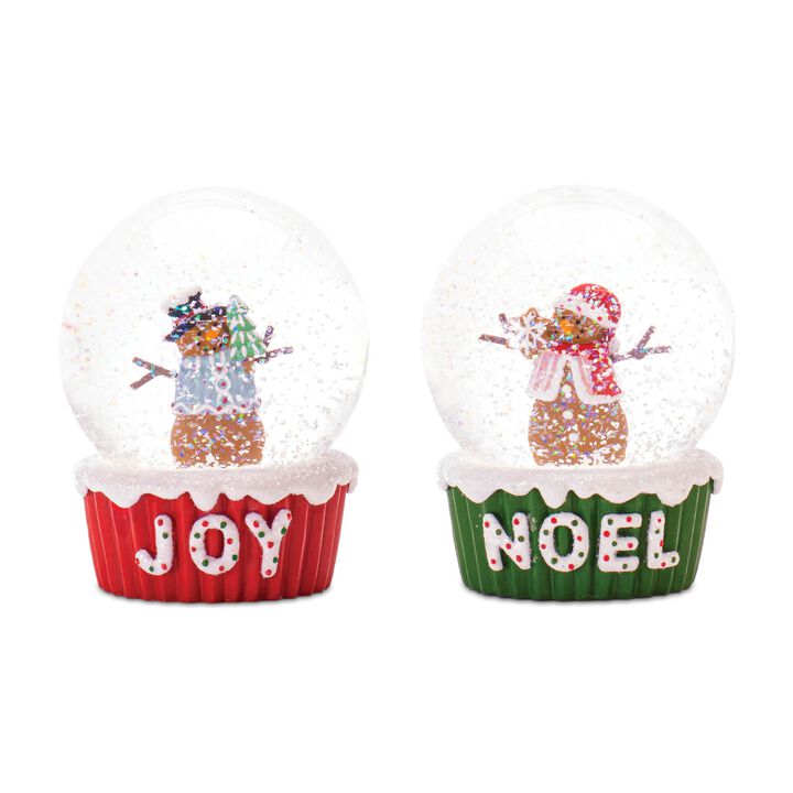 Gingerbread-Themed Snowman Globes (Set of 2) – Whimsical Christmas Decorations with Swirling Glitter