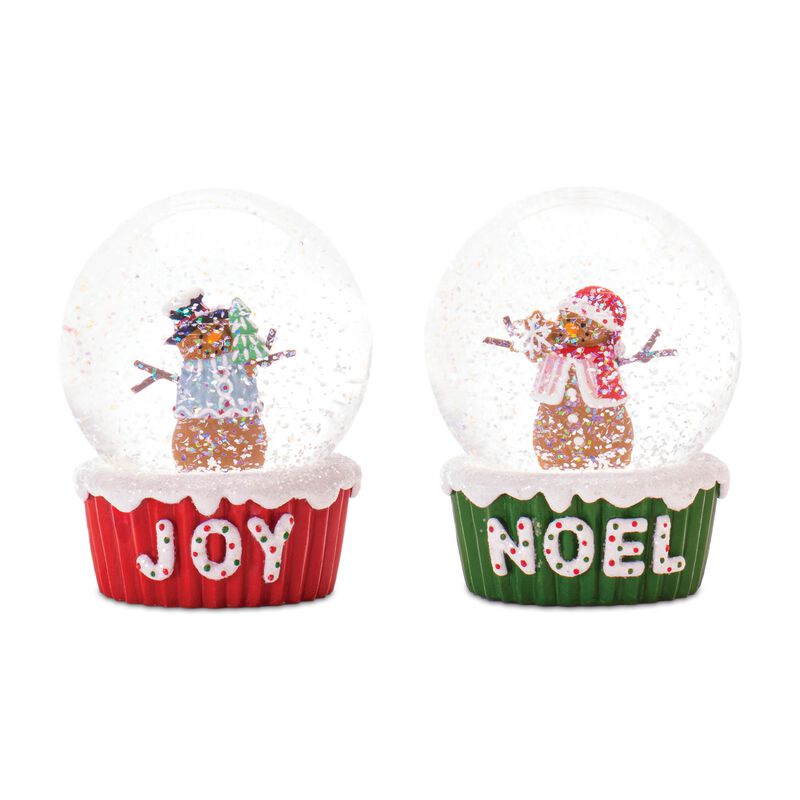 Gingerbread-Themed Snowman Globes (Set of 2) – Whimsical Christmas Decorations with Swirling Glitter