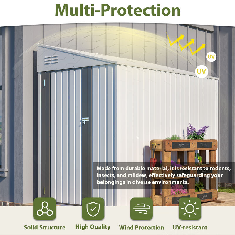 4' x 7' Lean-To Storage Shed, Heavy-Duty Metal Outdoor Garden & Bike Shed with Lockable Door image number 4
