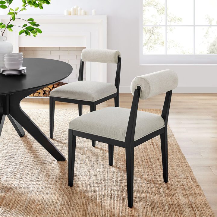 Modway Kai Upholstered Dining Chair with Wood Legs in Linen Black - Modern Dining Room Chair with Fabric Rolled Backrest and Seat - Wood Fabric Side Chair for Dining Room, Kitchen