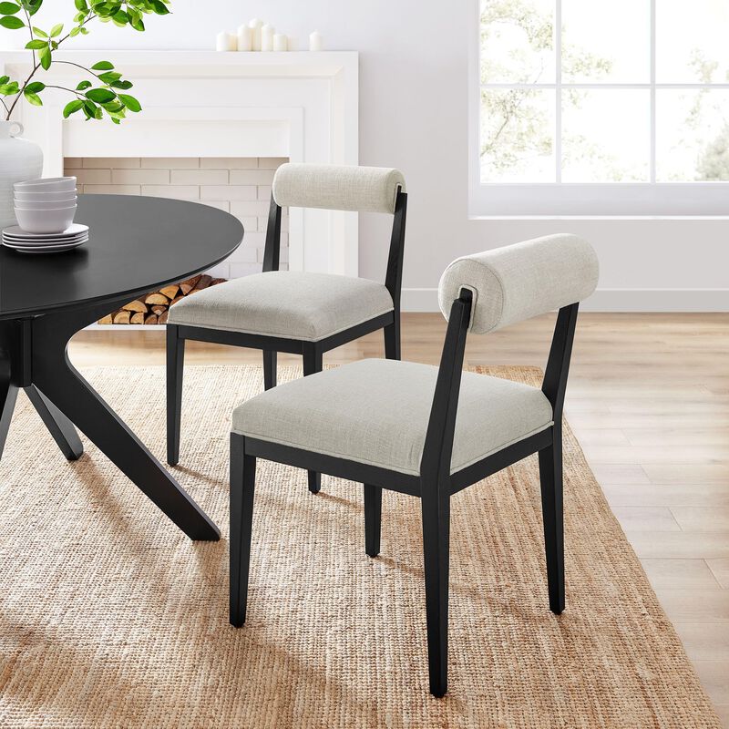 Modway Kai Upholstered Dining Chair with Wood Legs in Linen Black - Modern Dining Room Chair with Fabric Rolled Backrest and Seat - Wood Fabric Side Chair for Dining Room, Kitchen image number 1