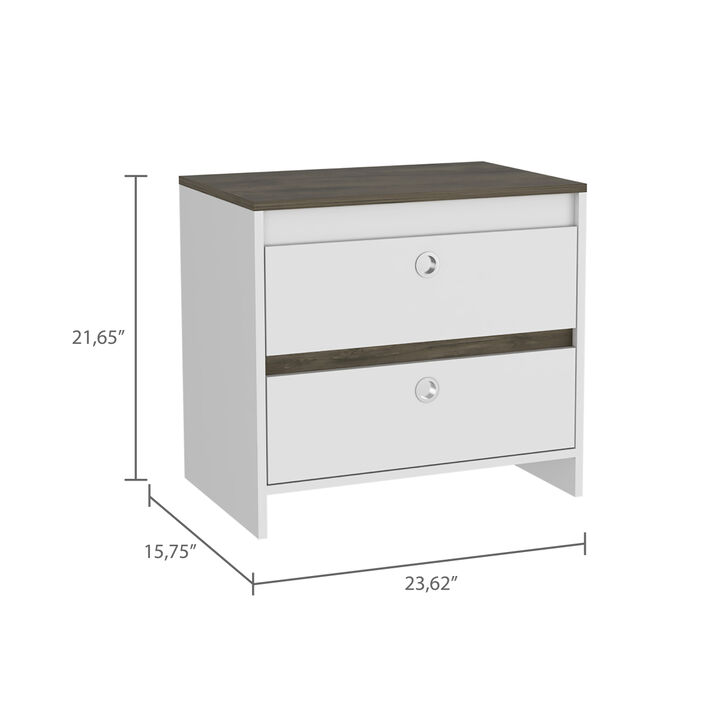 Otom Nightstand, Superior Top, One Open Shelf, One Drawer, Four Legs -Smokey Oak / White