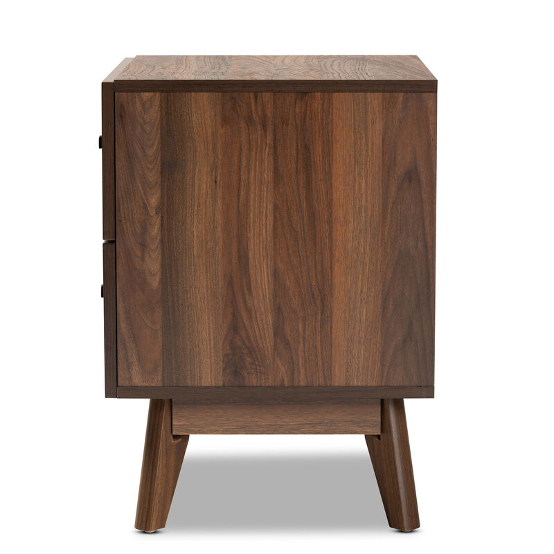 Baxton Studio Hartman Mid Century Modern Walnut Brown Finished Wood 2 Drawer Nightstand