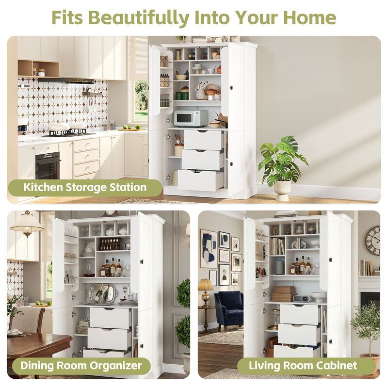Merax Extra-Large Storage Cabinet with 6 Wine Racks, 3 Drawers, Adjustable Shelves image number 7