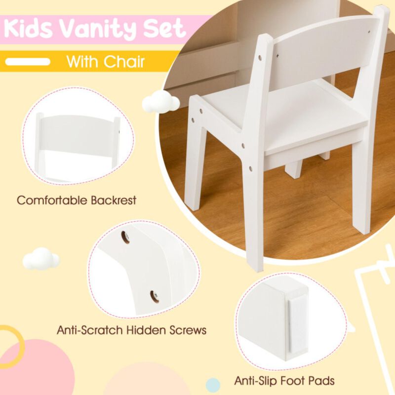 Hivvago Kids Vanity Table and Chair Set with Shelves Drawer and Cabinet-White