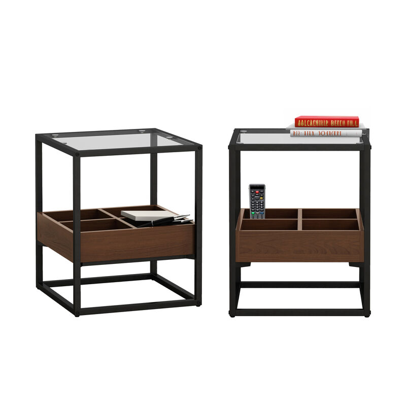 17.72" Modern Coffee Table Side Table With Storage Shelf and Metal Table Legs for Bedroom, Living Room (set of 2)