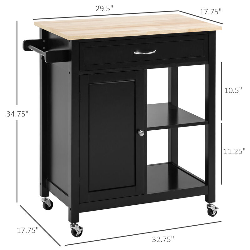 Portable Wooden Kitchen Storage Island Cart Trolley w/ Shelf & Drawers, White