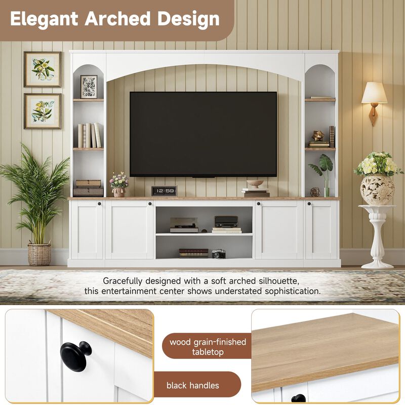 Clihome Arched Entertainment Center Wall Unit with Bookshelf and Adjustable Shelves for Living Room image number 2