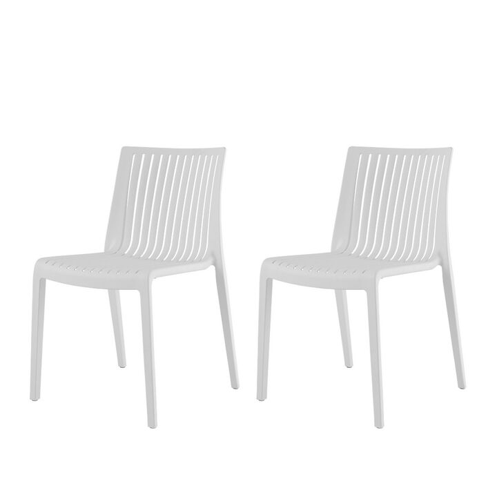 HomeRoots Set of Two White Heavy Duty Plastic Outdoor Stacking Accent Chairs