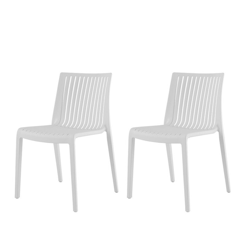 HomeRoots Set of Two White Heavy Duty Plastic Outdoor Stacking Accent Chairs image number 0