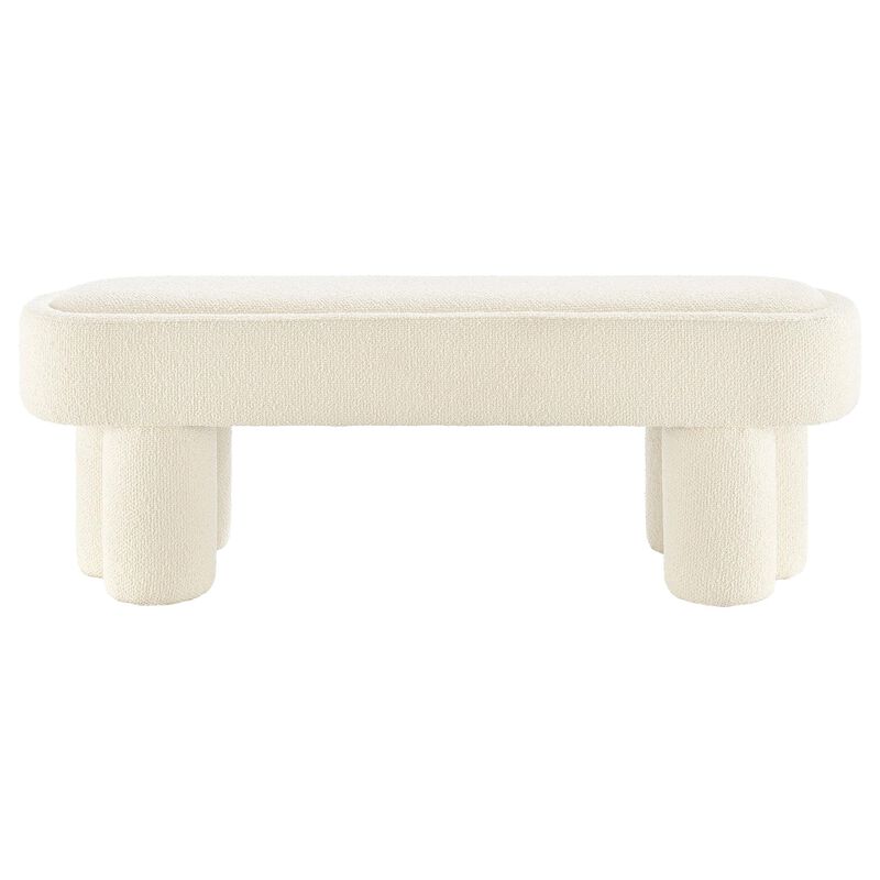 Modway Mossi 52-Inch Modern Oval Boucle Fabric Bench in Marble &ndash; Upholstered Accent Bench with Cylindrical Clover-Leg Base for Bedroom, Entryway, or Living Room image number 6