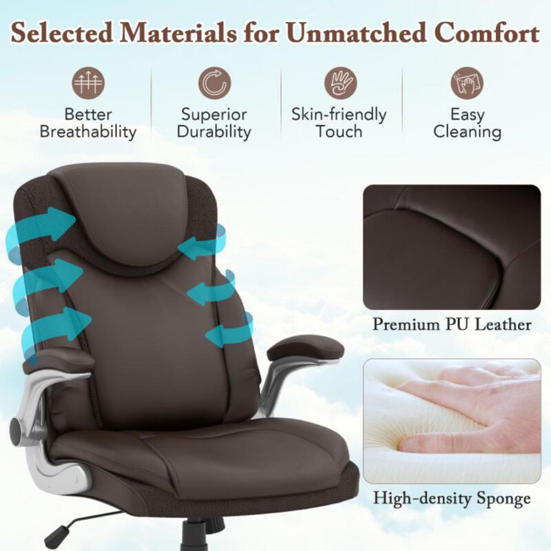 Ergonomic High-Back Office Chair with Flip-Up Armrests and Smooth Rocking Function