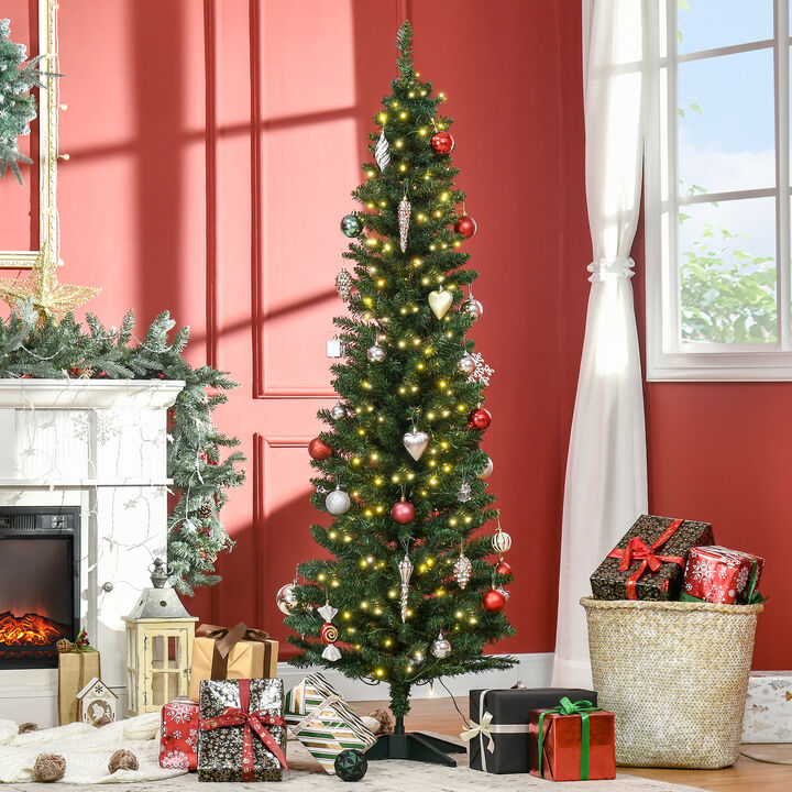 BreeBe 6' Pre-Lit Slim Noble Fir Artificial Christmas Tree with 200 LED Lights