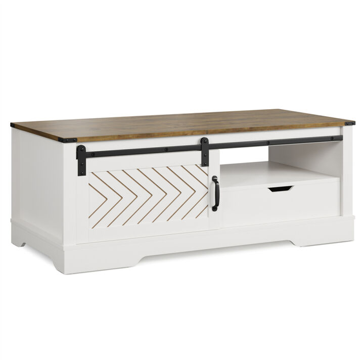 Wholesale Modern Small Coffee Table White Wood Living Room Sofa Side End Tables With Barn Door Drawer Storage