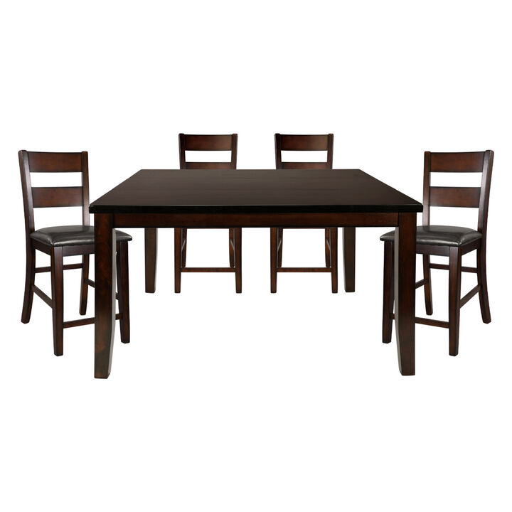 Cherry Finish Dining Set 5pc Counter Height Table with Extension Leaf and 4x Wood Frame Counter Height Chairs Transitional Style Furniture