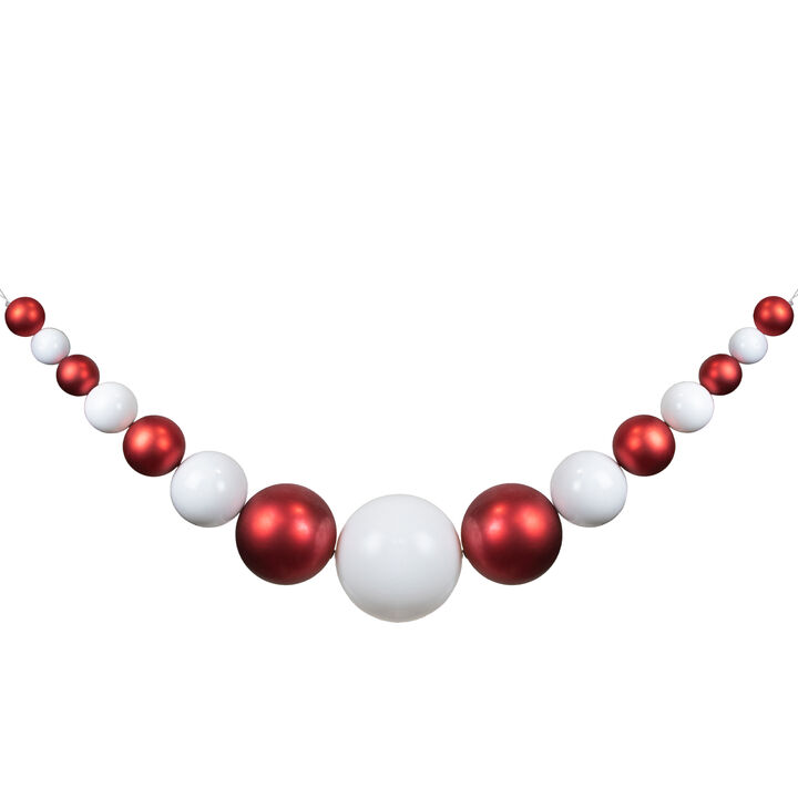 6' Red and White Shiny and Matte Shatterproof Ball Christmas Swag