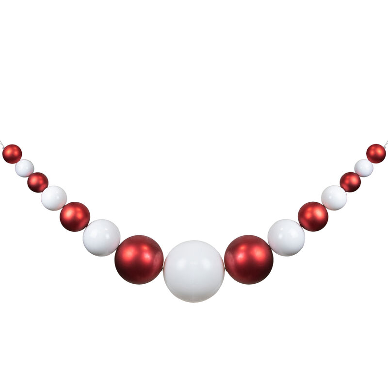 6' Red and White Shiny and Matte Shatterproof Ball Christmas Swag image number 0