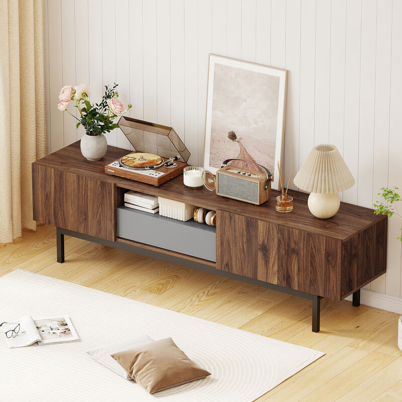 Modern TV Cabinet for TVs with Drawer Mid Century Design for Living Room-Walnut image number 4