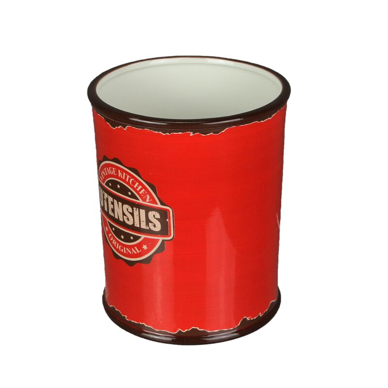 Antiqued Finish Ceramic Crock Kitchen Utensil Holder 8 Inches High image number 1