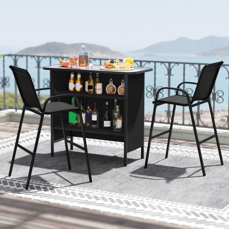 Hivvago 3 Piece Outdoor Bar Set with Footrest and 2-Tier Shelf