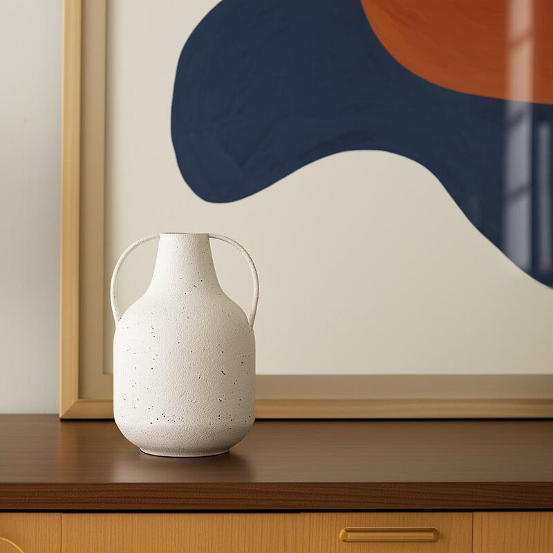HomeRoots 12" White Speckle Metal Amphora Table Vase image number 1