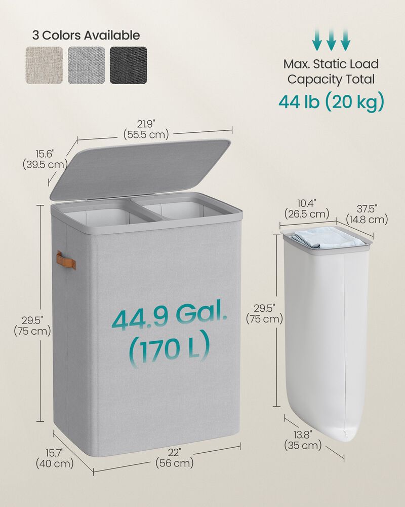 Large Laundry Hamper 44.9 Gal with Lid Handles Dove Grey image number 2