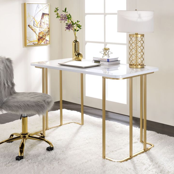 GOODSILO Estie Writing Desk with White and Gold Finish for Modern Workspaces