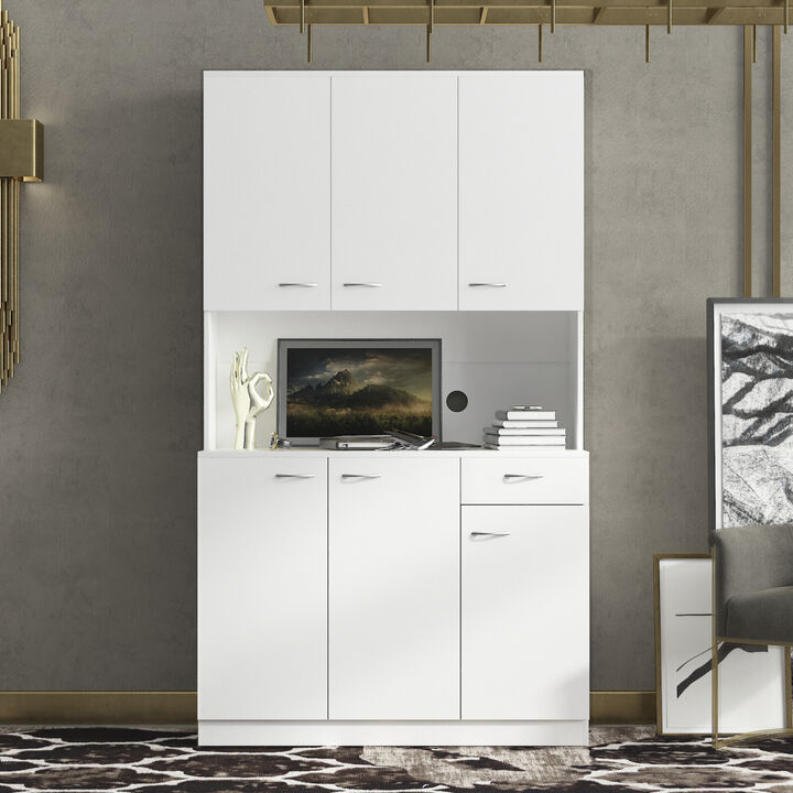 70.87" Tall Wardrobe & Kitchen Cabinet, with 6-Doors, 1-Open Shelves and 1-Drawer for bedroom, White