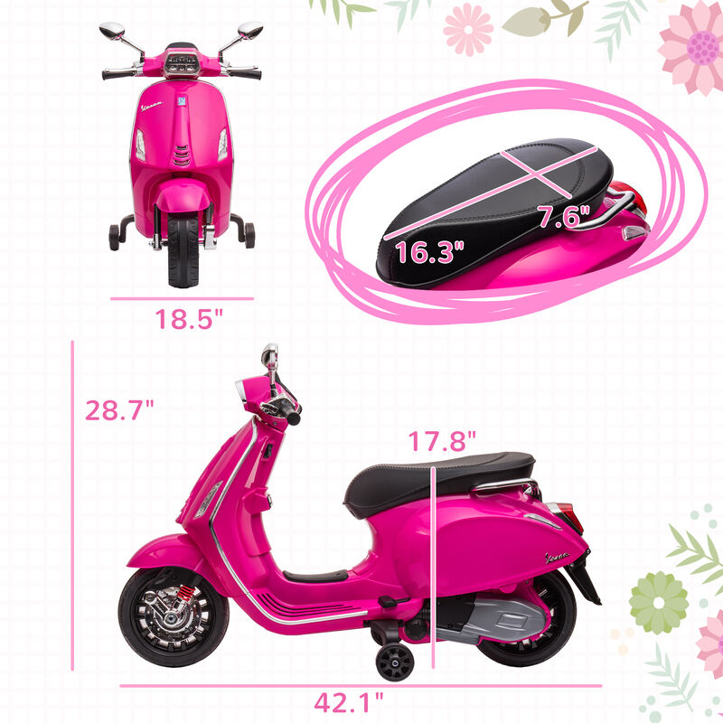 BreeBe Vespa Licensed Kids Motorcycle 6V Toddler Motorcycle with Music, FM Radio, Headlight image number 2