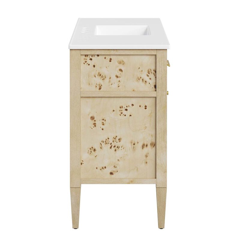 Modway Elysian 48" Wood Single Bathroom Vanity in White Burl with Ceramic Sink Basin image number 4