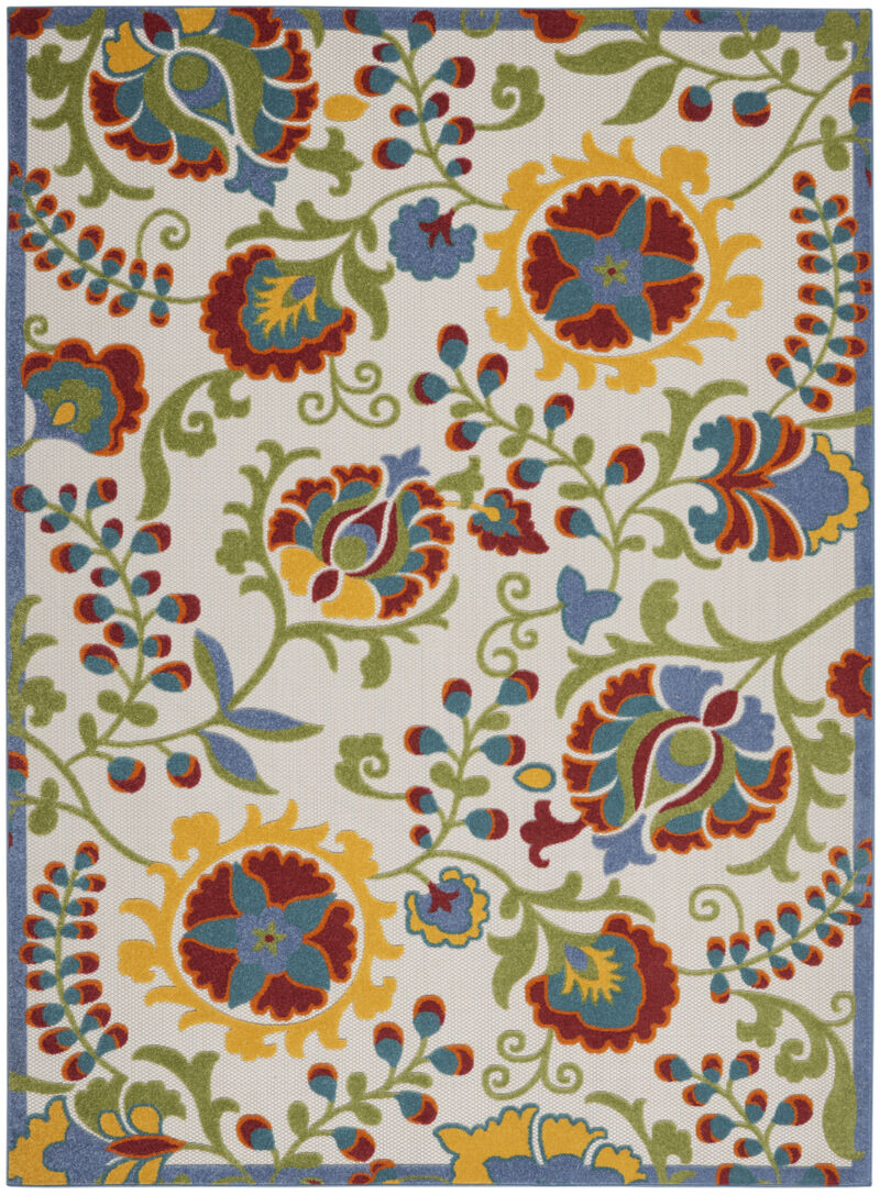 HomeRoots 8' X 11' Green Red Ivory And Yellow Floral Indoor Outdoor Area Rug image number 0
