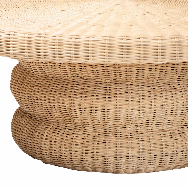 bali & pari Silvia Natural Rattan Coffee Table - Handwoven Wicker Accent Cocktail Table with Pedestal Base for Living Room or Sunroom image number 2