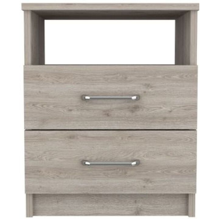 Napoles Nightstand, Superior Top, Two Drawers, One Shelf -Light Gray