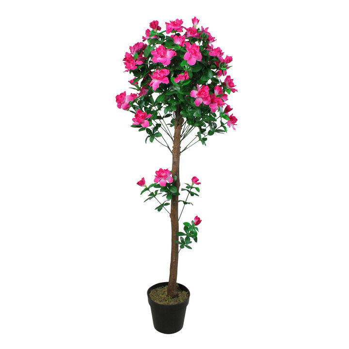 4.5' Potted Artificial Green and Pink Azalea Flower Tree