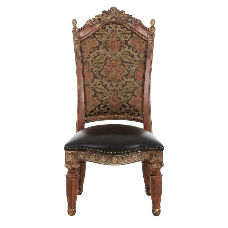Starlight Canyon Home Classic Chestnut Dining Side Chairs with Leather & Jacquard Upholstery, Set of 2 image number 3