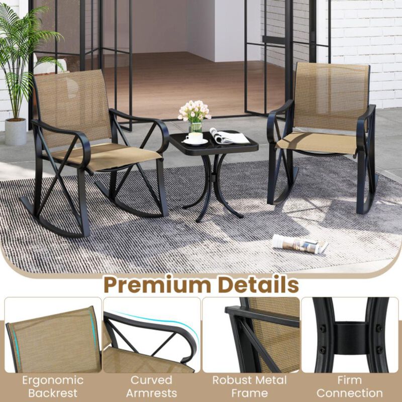 Hivvago 3 Piece Patio Rocking Set with Smooth Rocking Motion Outdoor Rocker Chair Bistro Set