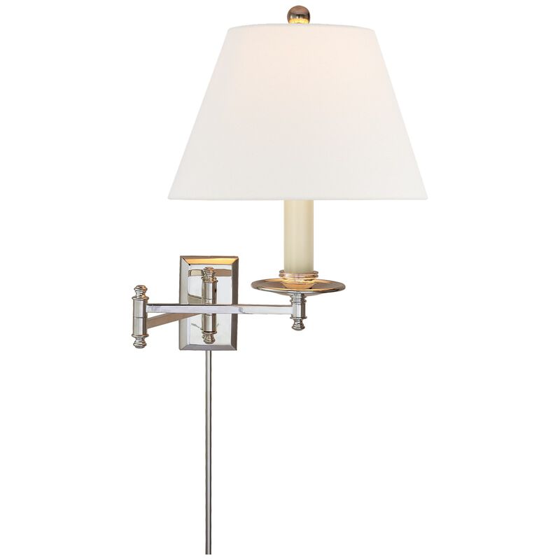 Dorchester Swing Arm in Polished Nickel with Linen Shade