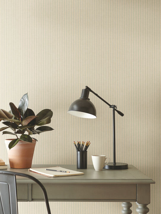 French Ticking Khaki & Light Blue Wallpaper