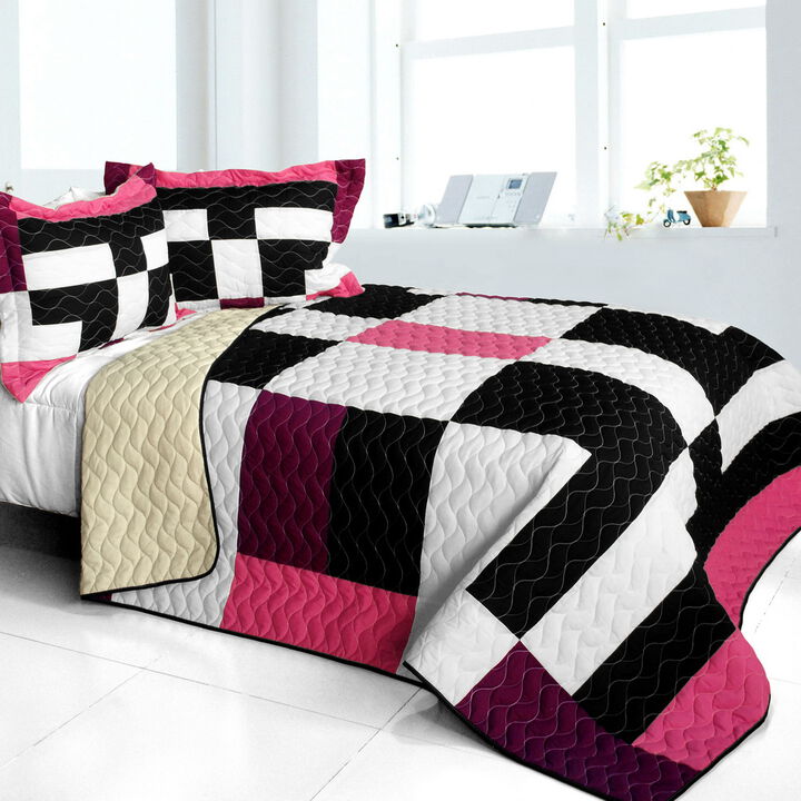 Queen Patchwork Quilt Set 3PC Love For A Child Quilted Vermicelli Soft Bed Cover Set