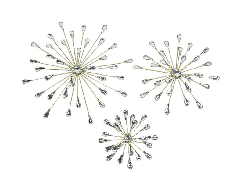 Set of 3 Gold Tone Teardrop Starburst Rhinestone Jeweled Metal Wall Art Hangings image number 0