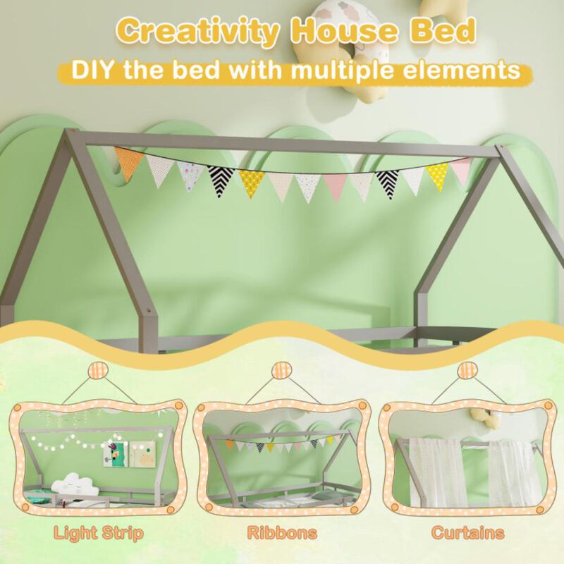 Hivvago Twin House Bed with Trundle and Fence Rail