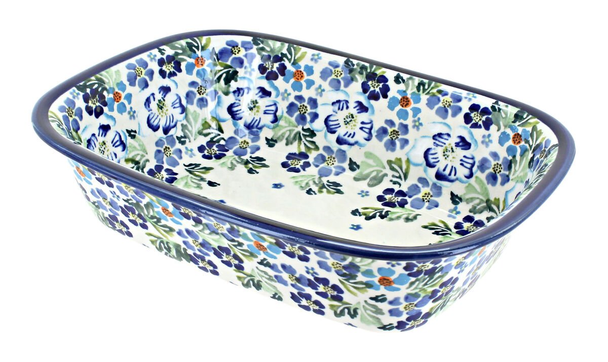 Blue Rose Polish Pottery Blue Tulip Loaf Baker