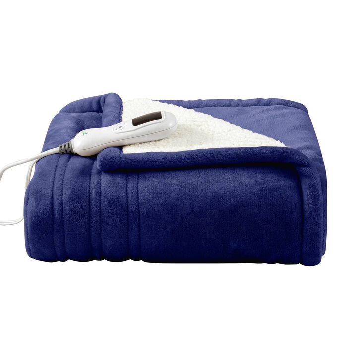Hivvago Heated Electric Sherpa Throw Blanket in Blue/White