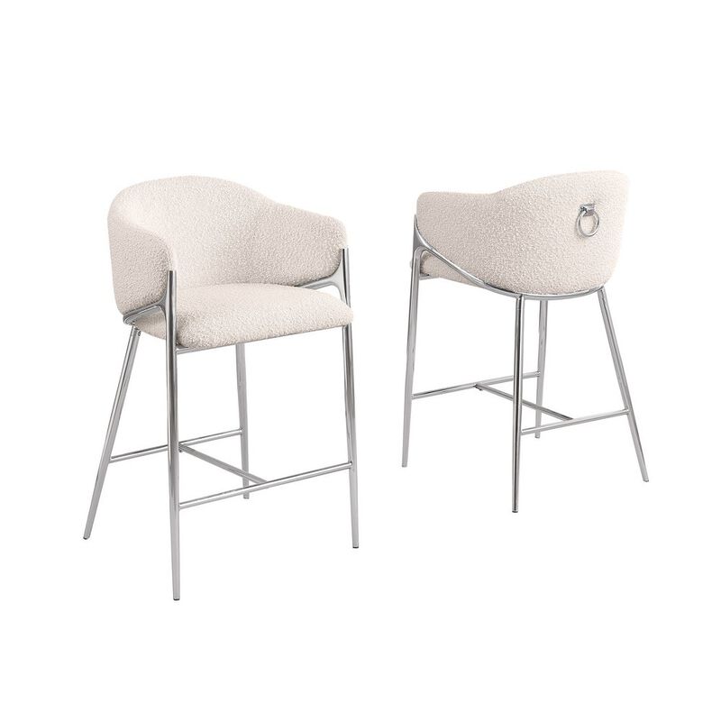 Best Quality Furniture Cream Barstools (30) In Boucle Fabric And Silver Chrome Base (Set Of 2)