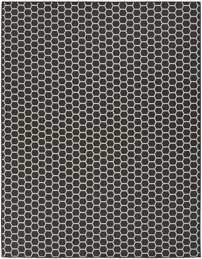 HomeRoots 9' X 12' Black And Ivory Geometric Indoor Outdoor Area Rug image number 0