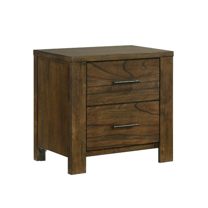 Suli Nightstand, 2 Drawers Metal Handles, Brown Mindy Veneer, 26 Inch - Benzara