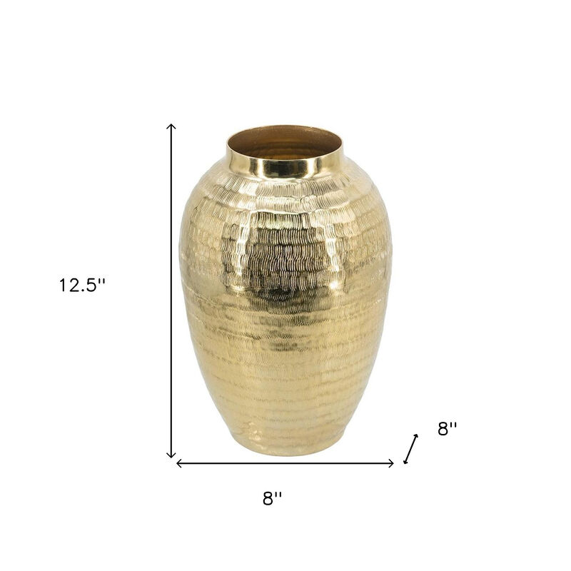 HomeRoots 13" Gold Hammered Aluminum Urn Table Vase image number 5
