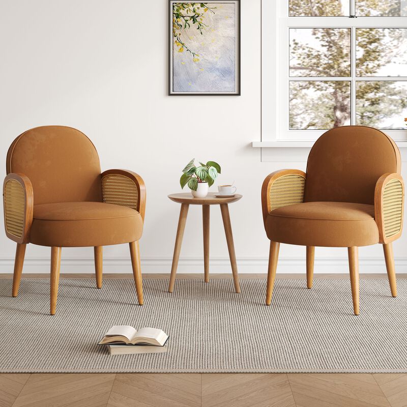 Merax Mid-century Accent Chair with Rattan Armrests